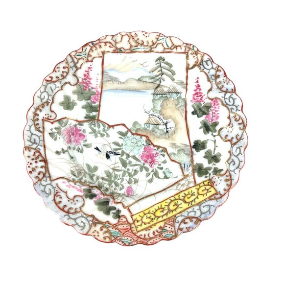 Antique Nippon Hand-Painted Dessert Plate 7 1/8" Scalloped Gilded Edge - Picture 2 of 5